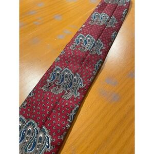Vintage Jos A Bank Silk‎ Cummerbund Slim Red Paisley Adjustable Metal Buckle